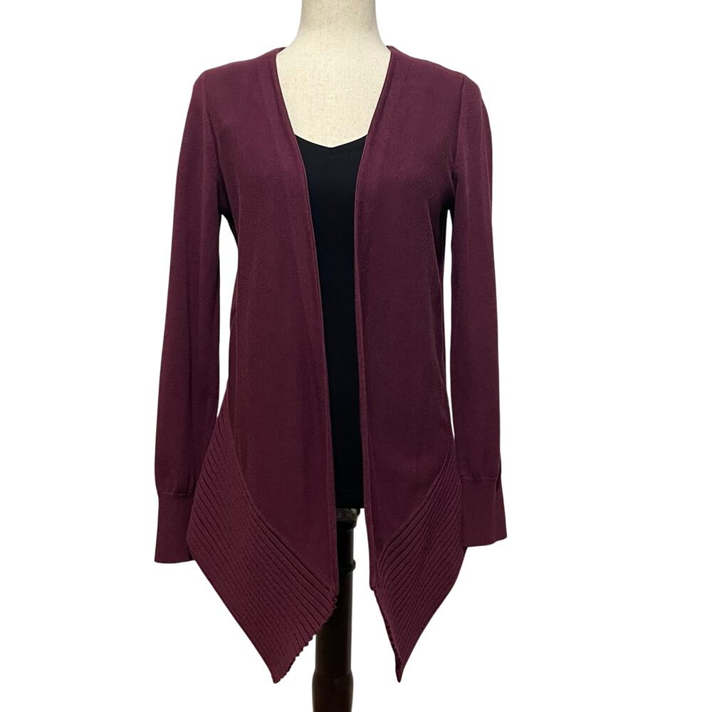 Loft Open Front Draped Cardigan Sweater Women's Size M Burgundy Maroon